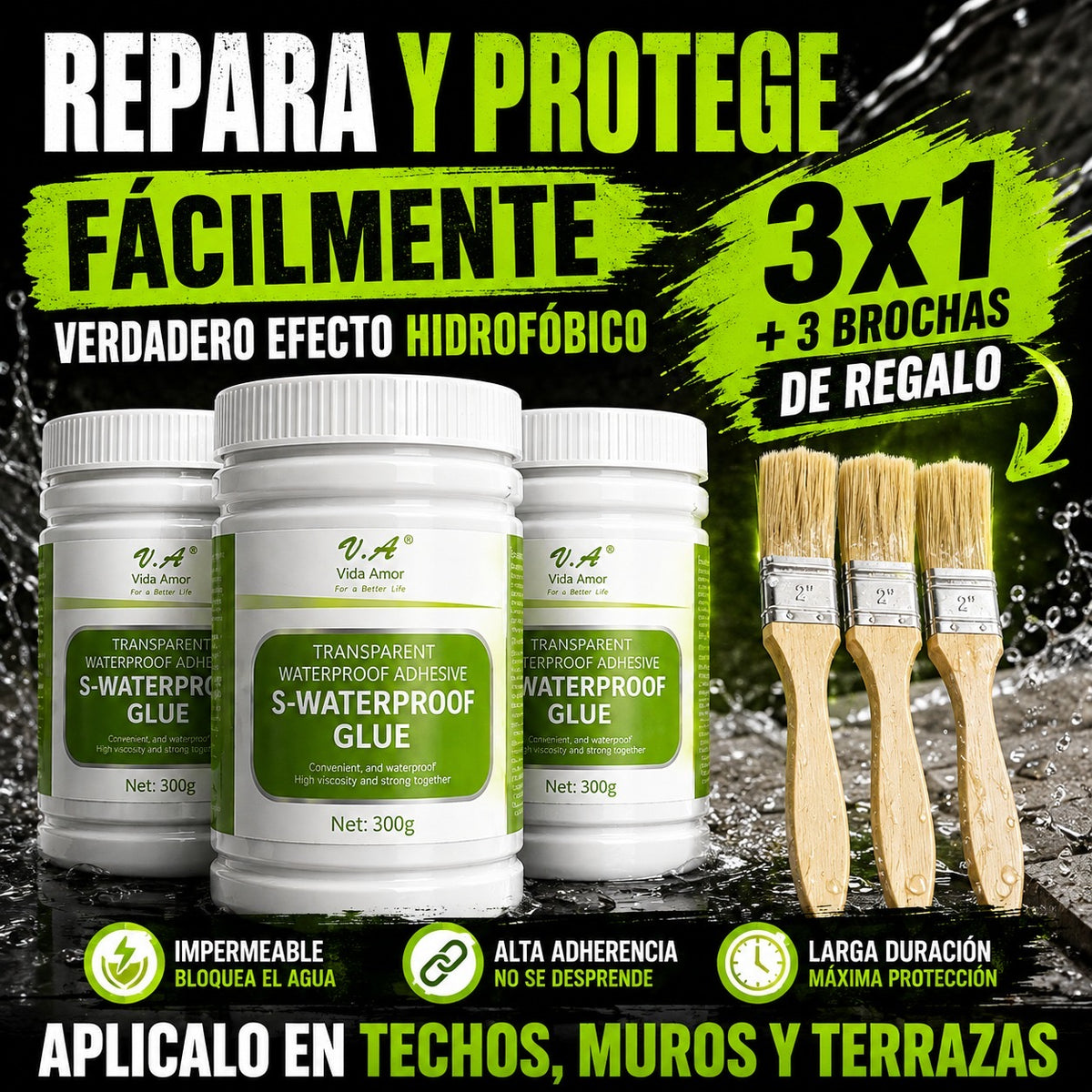 3x1 Sellador Impermeable( incluye 3 Brochas)